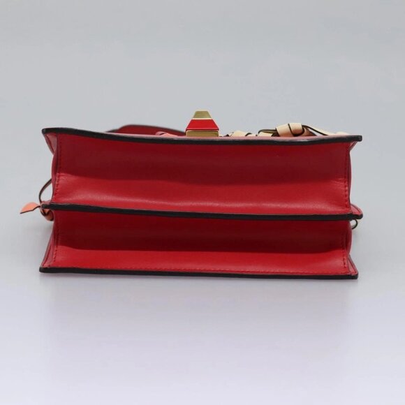 FENDI Mini Canai Chain Shoulder Bag Leather Red Auth bs22672V - Picture 7 of 16